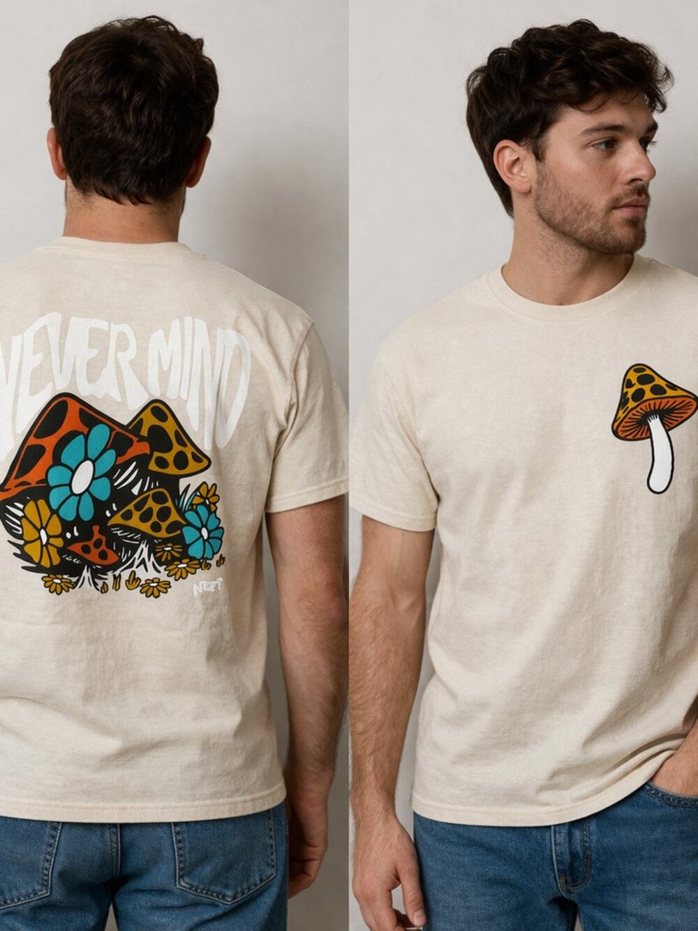 NEFF Men's Cream “Never Mind” Mushroom Graphic T-Shirt - Size Small - NWT